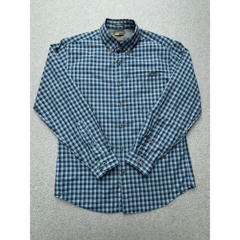 Eddie Bauer Travex Shirt Mens Medium Blue Plaid Classic Fit‎ Mesh Lined Outdoors